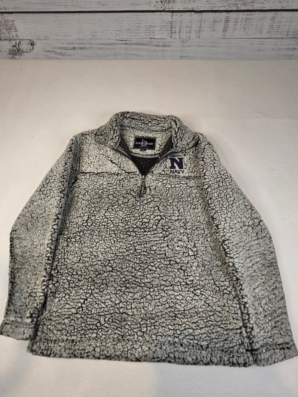 Boxercraft US Naval Academy Navy Sherpa Quarter Zip Fleece Pullover Gray XS